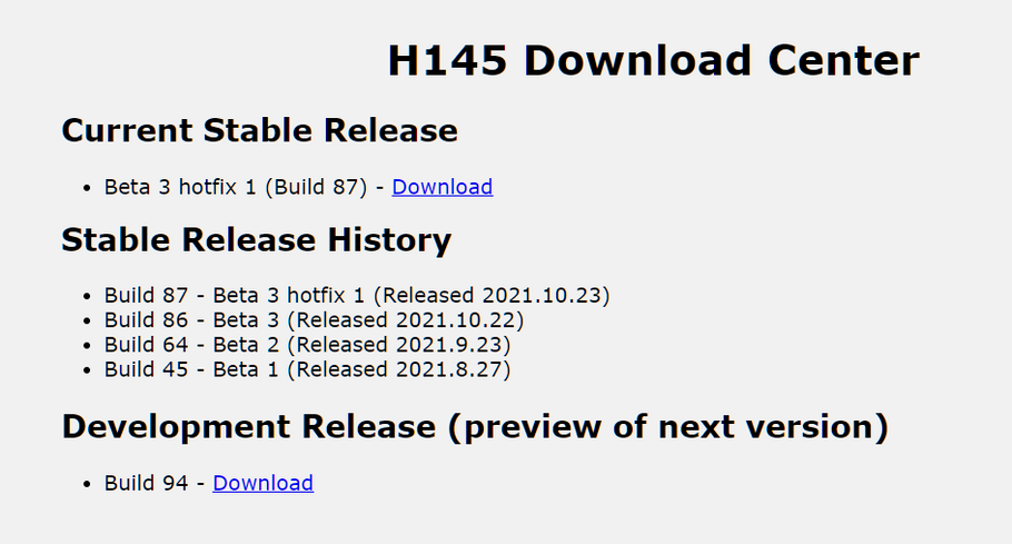 H145 Download Center Released For Development & Stable Builds